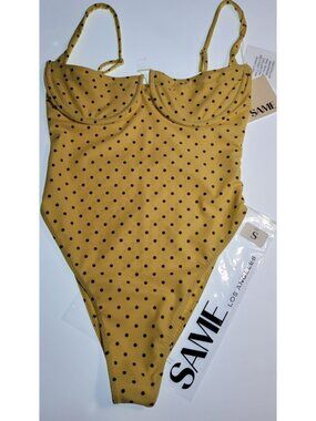 SAME Los Angeles Polka Dot One Piece Swimsuit Underwire Yellow Blush Small  NWT